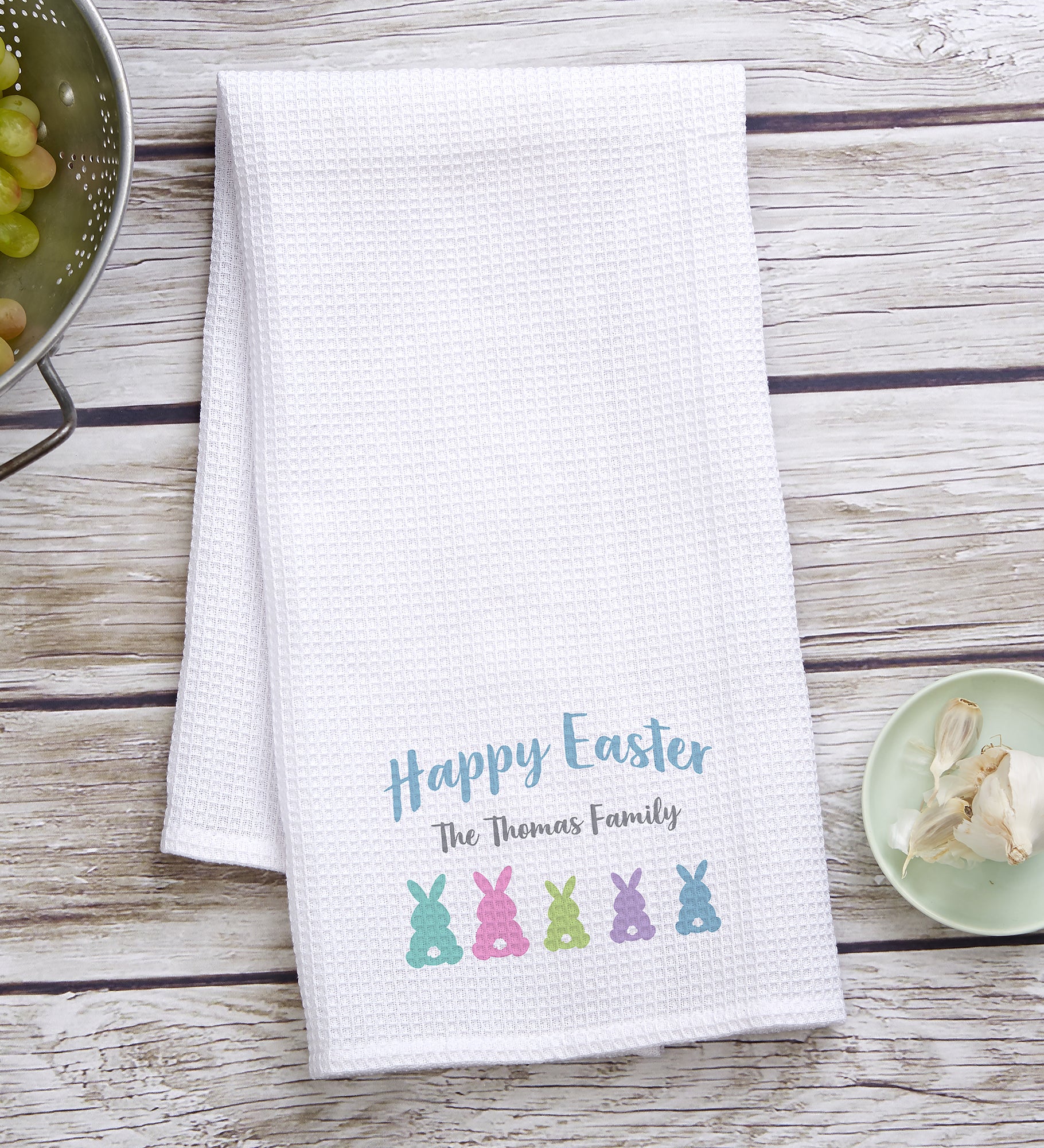 Easter Bunny Personalized Waffle Weave Kitchen Towel